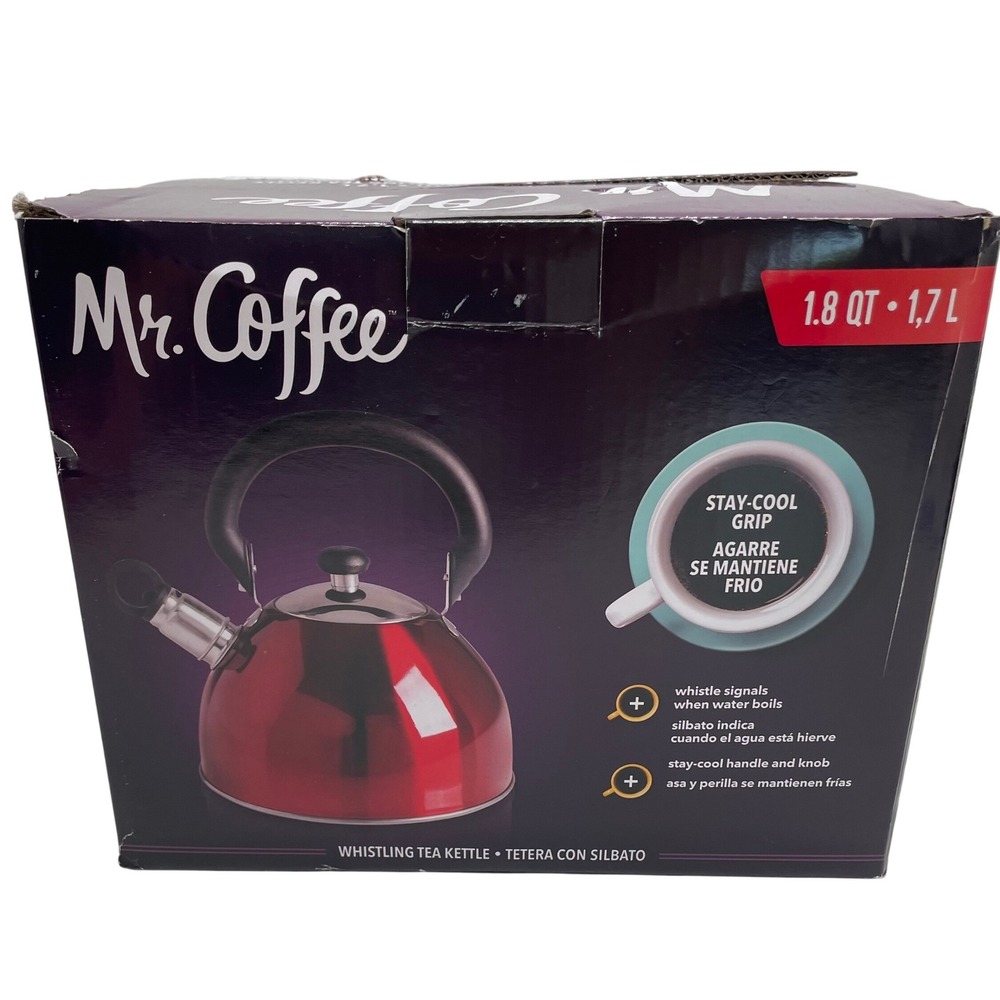 Mr Coffee Whistling Tea Kettle 1.8 QT 1.7 L Metallic Red Morbern 72750.03 NEW